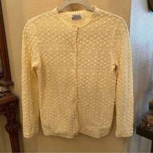 Vintage FASHION ELLE Women Light Yellow Lined Button Cardigan Size Small